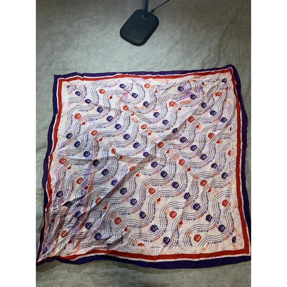 Vintage "I Left My Heart In San Francisco" Scarf Purple,Red,White Trolly & Heart